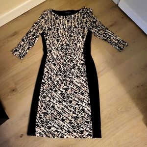 Lauren Ralph Lauren Womens Dress 10 Beige Black ColorBlock 3/4 Sleeve